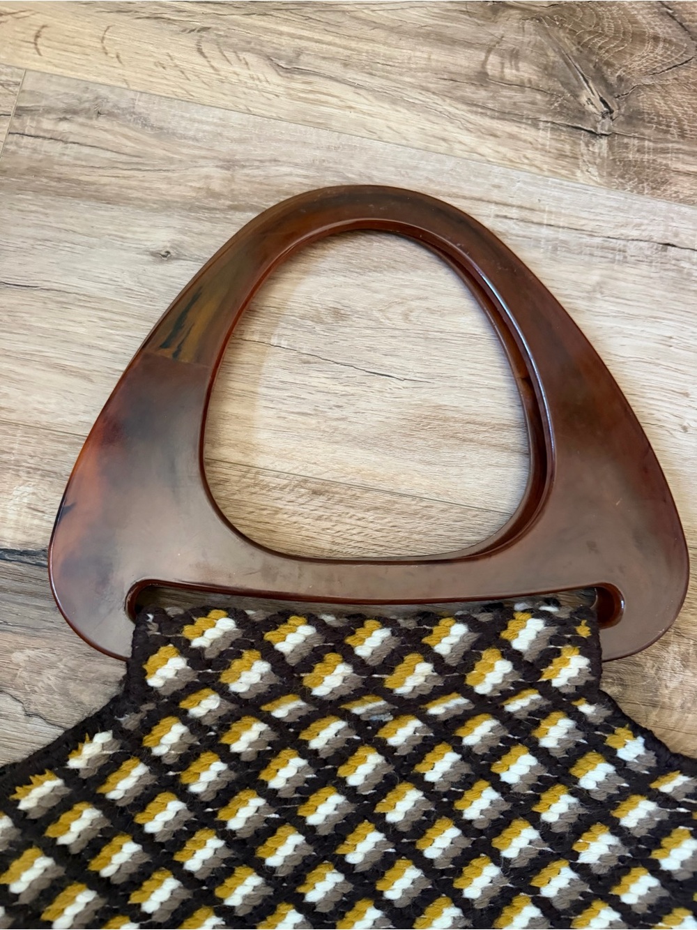 Handwoven Brown, Cream & Yellow Retro Knit Tote - Picture 3 of 4